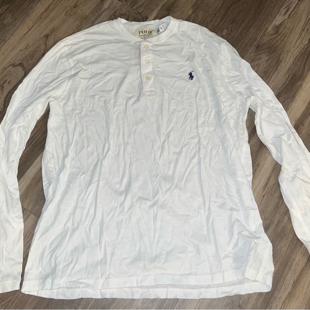 Ralph Lauren White Long Sleeve Henley Shirt
